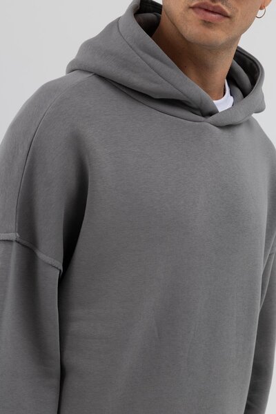 VAMOSCLO Basic Oversize Seamless Hooded Sweatshirt Smoked