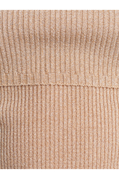 Dilvin 10808 Pulover tricotat cu sclipici cu guler Bardot-bej