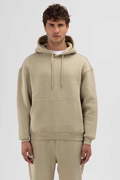 VAMOSCLO Basic Oversize Hooded Sweatshirt Khaki