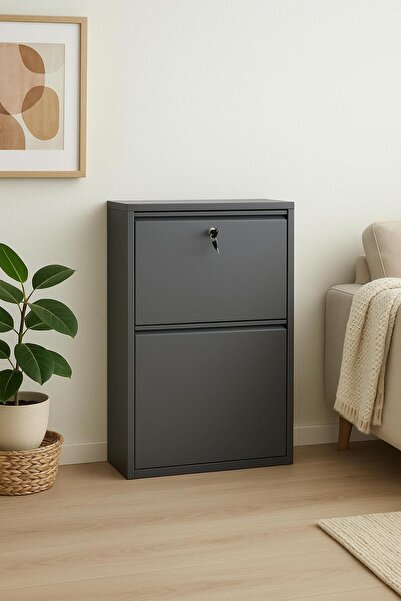 KARLI 2 Lİ KİLİTLİ ANTRASİT METAL AYAKKABILIK