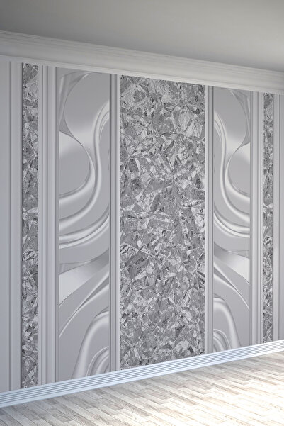 dreamwall Kristal Gümüş ve Dalga Desenli Tek Parça Tekstil Duvar Kağıdı