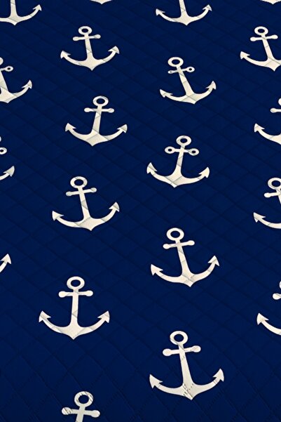 3D ELSE HALI Blue Sailor Anchor Patterned Double Pike Set Bedspread