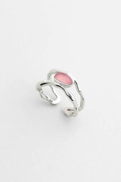 So CHIC... Kalsedon Masalı 18 Ayar Beyaz Altın Kaplama Ayarlanabilir Gümüş Yüzük