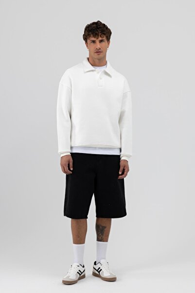 VAMOSCLO Basic Polo Neck Sweatshirt Ecru
