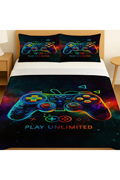 3D ELSE HALI Game Console Joystick Gamer Patterned Double Pike Set Bedspread