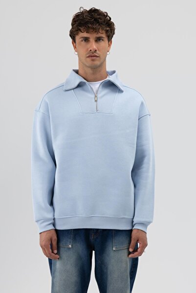 VAMOSCLO Βασικό φούτερ με φερμουάρ ψηλός λαιμός Baby Blue