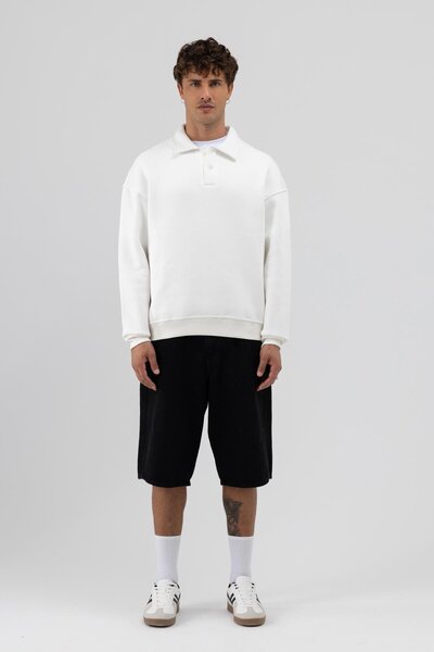 VAMOSCLO Basic Polo Neck Sweatshirt Ecru