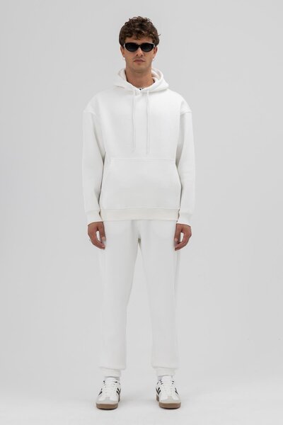 VAMOSCLO Basic Oversize Hooded Sweatshirt Ecru