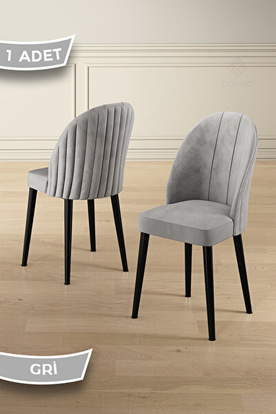 Canisa Mara Serisi 1 Adet Gri Babyface Kumaş Siyah Metal Ayak Mutfak Sandalyesi