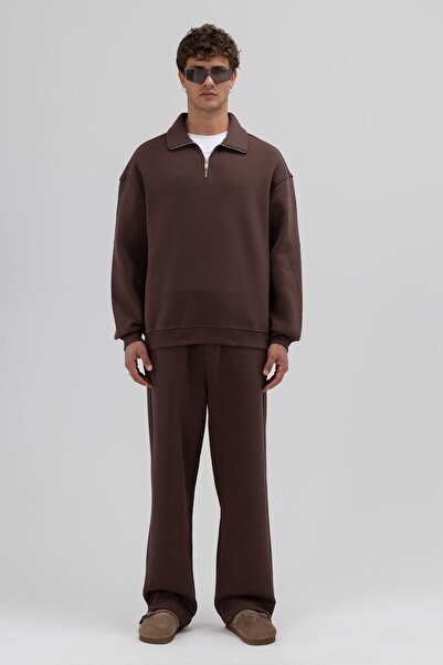 VAMOSCLO oversized Φούτερ με φερμουάρ ψηλός λαιμός Καφέ