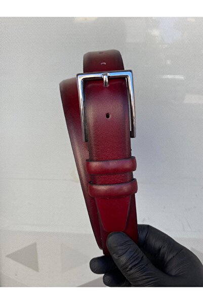 Kemerix Classic 3.5 cm Men's 100% Genuine Leather Burgundy Belt