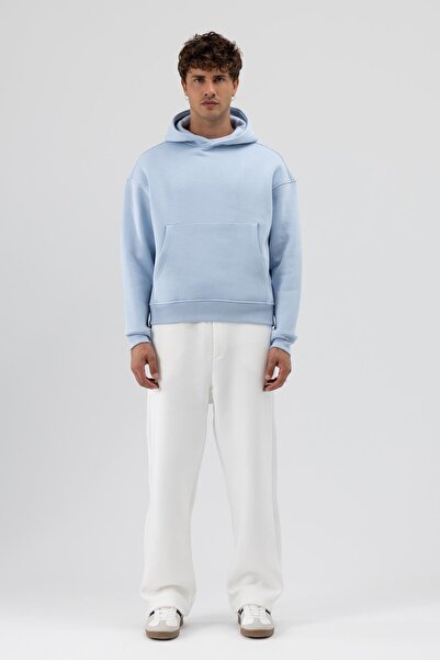 VAMOSCLO Basic Kapüşonlu Boxy Fit Sweatshirt Bebe Mavi