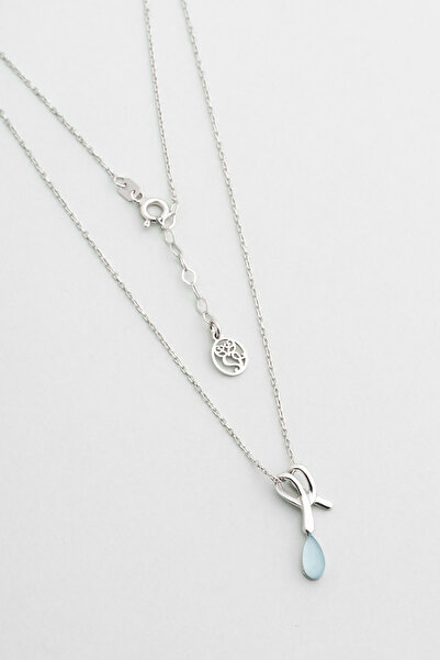 So CHIC... Kalsedon Işığı 18 Ayar Beyaz Altın Kaplama 42 Cm Gümüş Kolye