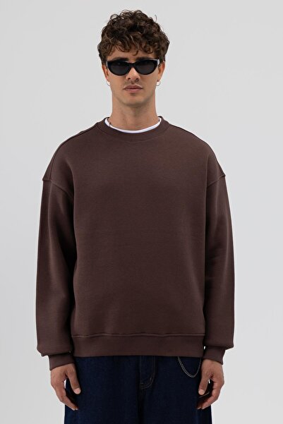 VAMOSCLO Φούτερ Basic Crew Neck oversized Καφέ