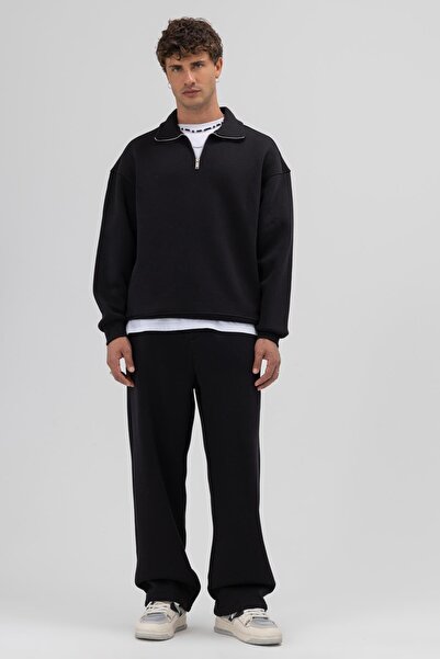 VAMOSCLO oversized Φούτερ με φερμουάρ ψηλός λαιμός Μαύρο