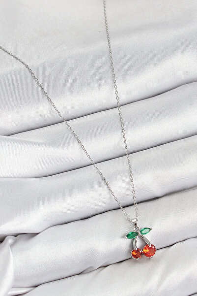 Skygo Brass Zircon Stone Cherry Model Silver Color Women's Necklace