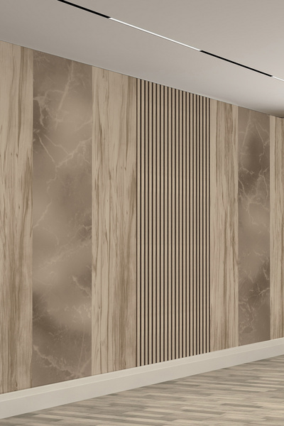 dreamwall Ahşap ve Mermer Çıtalı Modern Panel Tek Parça Tekstil Duvar Kağıdı