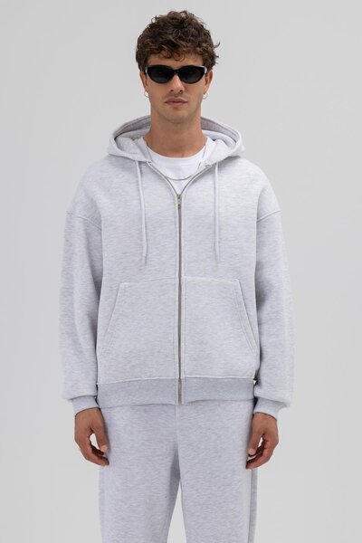 VAMOSCLO Basic Zippered Oversize Hooded Sweatshirt Karmelanj