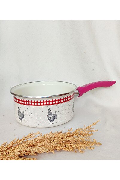 EBRULİEMAYE Red Chicken Enamel Saucepan Sauce Bowl 2 Liters 19 cm Diameter Casserole Pink Handle