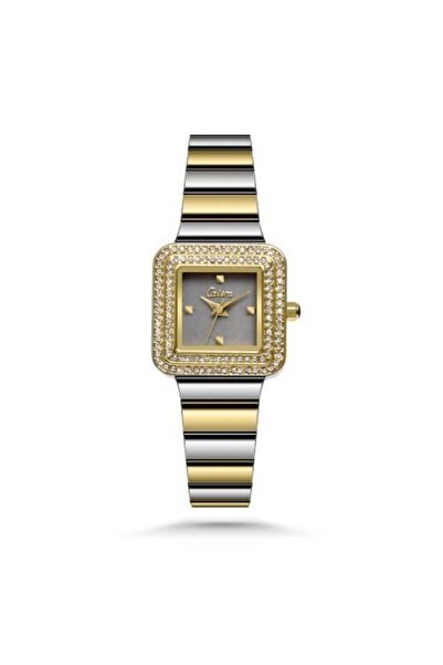catera ساعة نسائية ستيل بلون فضي و ذهبي ميناء رمادي