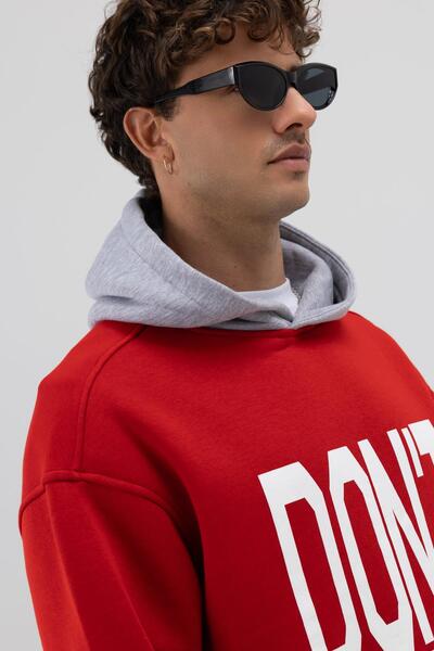 VAMOSCLO Double Color Printed Oversize Sweatshirt Red