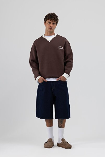 VAMOSCLO oversized Φούτερ με λαιμόκοψη με τύπωμα καφέ