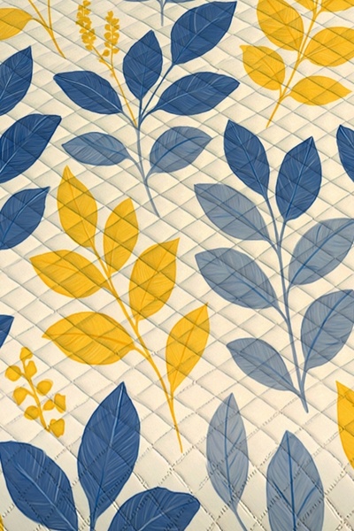 Else Dekor Yellow Navy Blue Floral Patterned Double Pike Set Bedspread