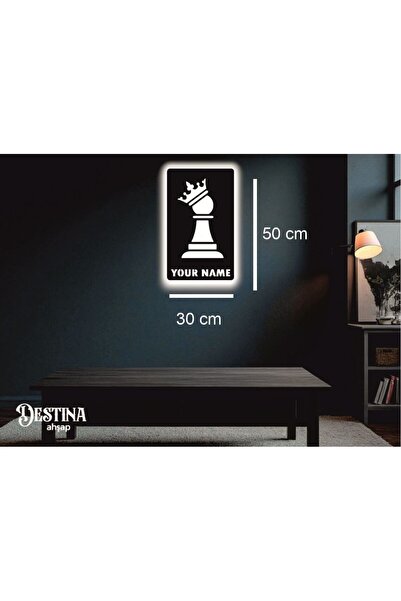 Destina Ahşap Satranç Temalı Kişiselleştirilebilir Led Tablo 30 cm*50 cm