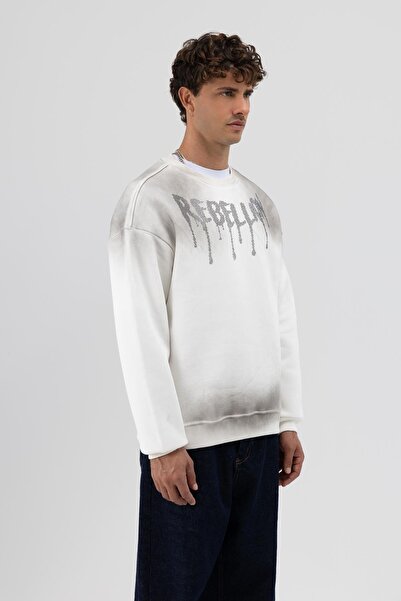 VAMOSCLO Washable Oversize Printed Sweatshirt Ecru