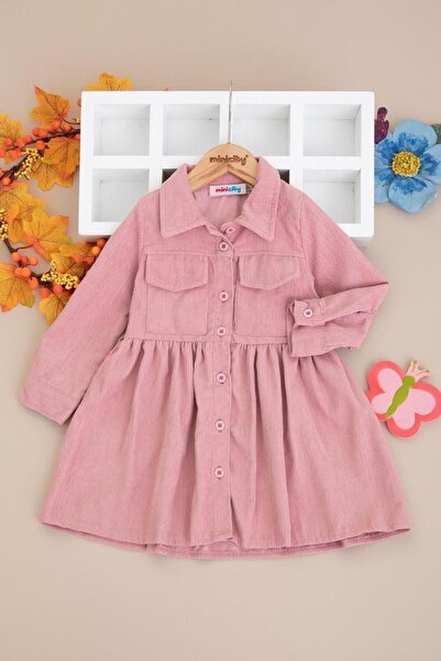 RAPAPA Girl's Long Sleeve Buttoned Dress - Pink 1549 P