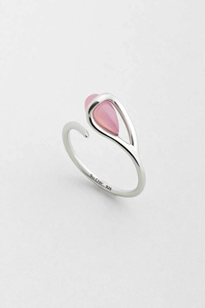 So CHIC... Kalsedon Parıltısı 18 Ayar Beyaz Altın Kaplama Ayarlanabilir Gümüş Yüzük