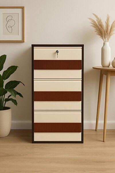 KARLI 3 LÜ DESENLİ KAHVE KREM AYAKKABILIK