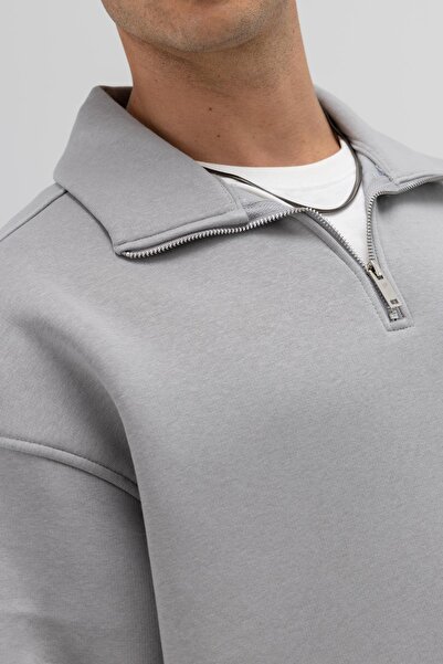 VAMOSCLO Світшот з великим коміром на блискавці, сірий