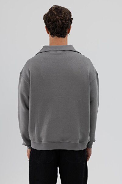 VAMOSCLO Βασικό φούτερ με φερμουάρ ψηλός λαιμός καπνιστό