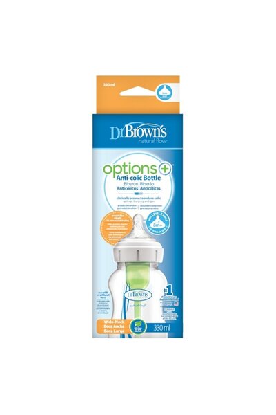 dr browns Biberon Dr. Brown's WB11600, Dispozitiv anticolici, Options Plus, 3-6 luni, 330 ml, Albastru