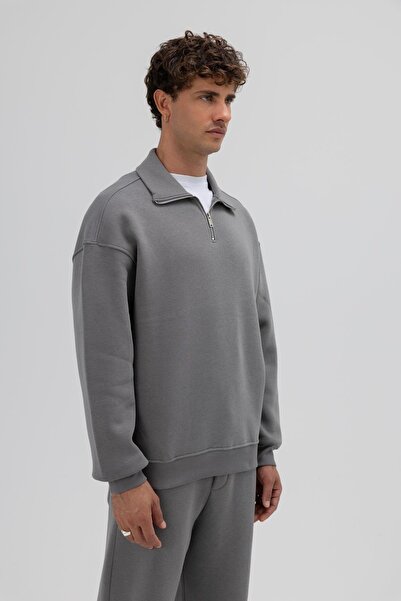 VAMOSCLO oversized Φούτερ με φερμουάρ ψηλός λαιμός καπνιστό