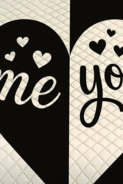 3D ELSE HALI Black and White Heart Patterned Double Pique Set Bedspread