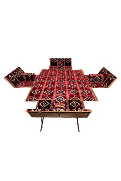 smart home طقم جلوس أرضي عربي فاخر، 9 قطع (4 مقاعد + 4 مساند للذراعين + قاعدة...