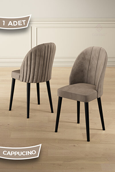 Canisa Mara Serisi 1 Adet Cappucino Babyface Kumaş Siyah Metal Ayak Mutfak Sandalyesi