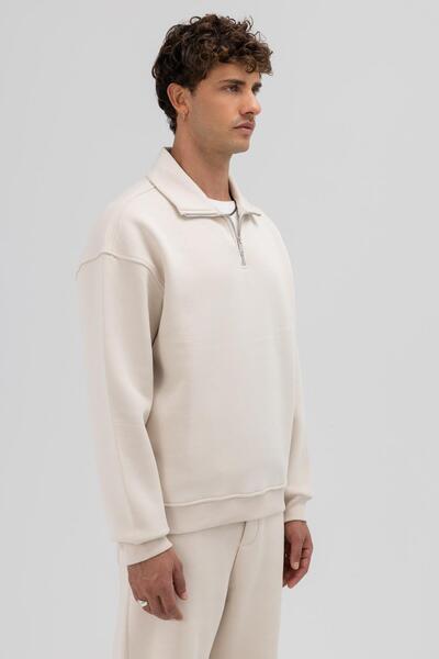 VAMOSCLO oversized Φούτερ με φερμουάρ ψηλός λαιμός Πέτρα