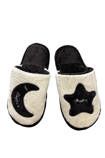 Moda Devrin Black Crescent Star Winter Women's Slippers