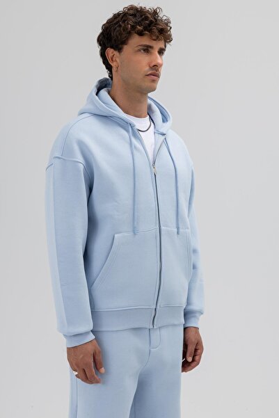 VAMOSCLO Βασικό φούτερ με φερμουάρ oversized με κουκούλα Baby Blue