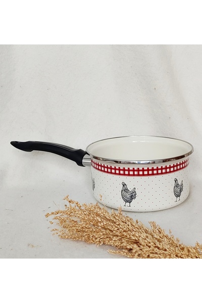 EBRULİEMAYE Red Chicken Enamel Saucepan Sauce Bowl 2 Liters 19 cm Diameter Ca...