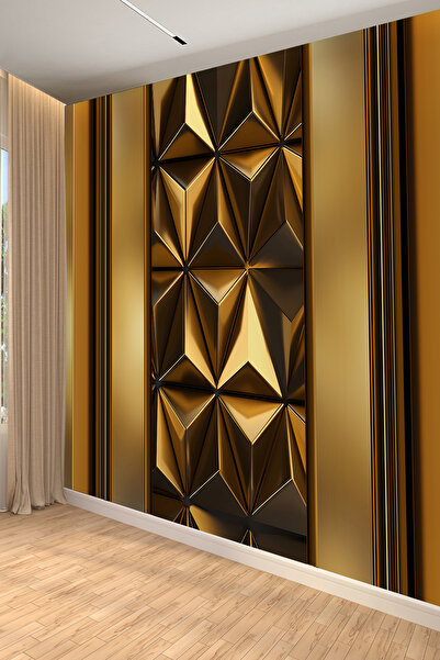 dreamwall Altın Geometrik Lüks Tek Parça Tekstil Duvar Kağıdı