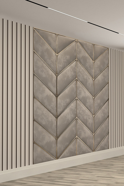 dreamwall Chevron Desenli Gri ve Altın Çizgili Tek Parça Tekstil Duvar Kağıdı
