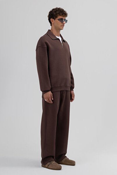 VAMOSCLO oversized Φούτερ με φερμουάρ ψηλός λαιμός Καφέ