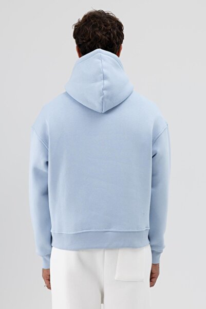 VAMOSCLO Basic Kapüşonlu Boxy Fit Sweatshirt Bebe Mavi