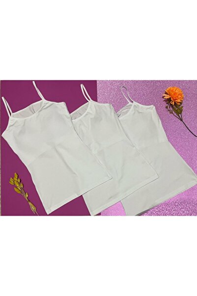 VELOURE Kadın Atlet 3’lü Pedli İnce İp Askılı Pamuklu 3 Adet Beyaz Sütyenli K...