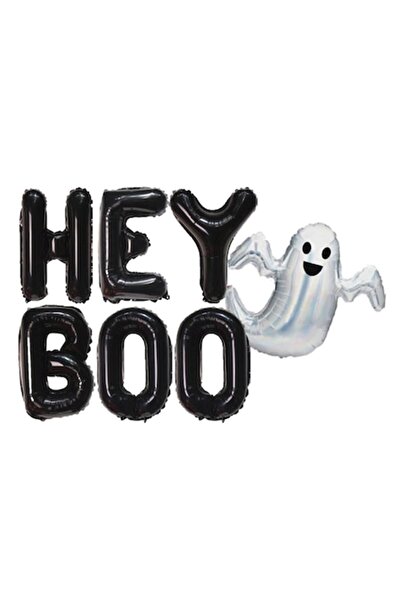 OEM Комплект балони за Хелоуин, HEY BOO, Призрак, Черен, 7 броя