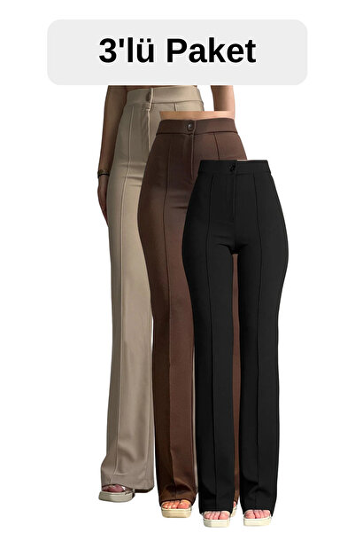THIFF GYMWEAR Crepe Fabric Lycra Women's Palazzo Pants Set of 3